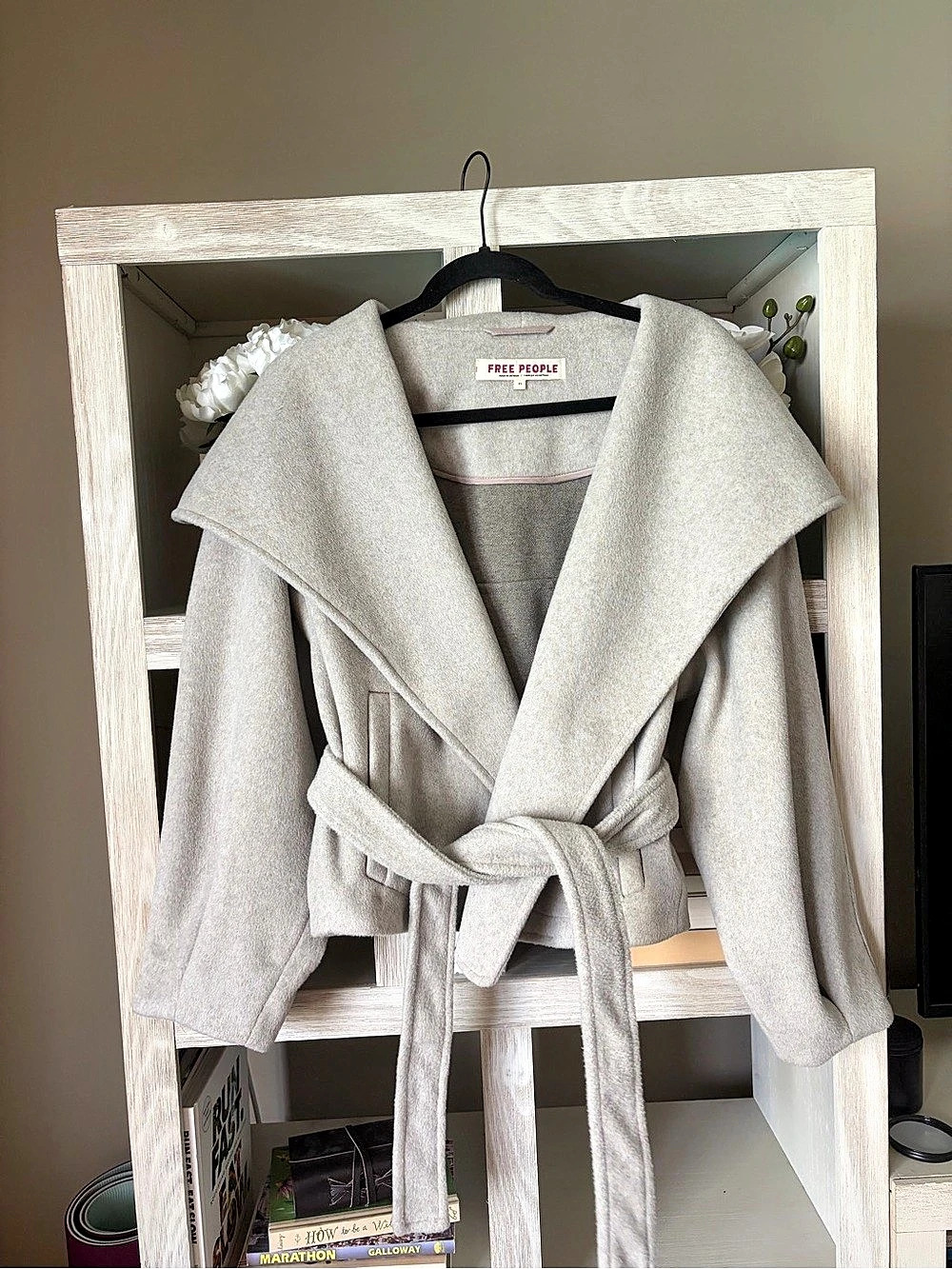 FREE PEOPLE Mina Tie Belt Jacket Gray